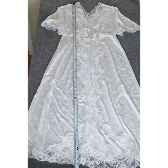 Vtg Gafer Full Slip Nightgown Robe Set IT 4  L White Nylon Calais Lace Italy NOS - Picture 14 of 16
